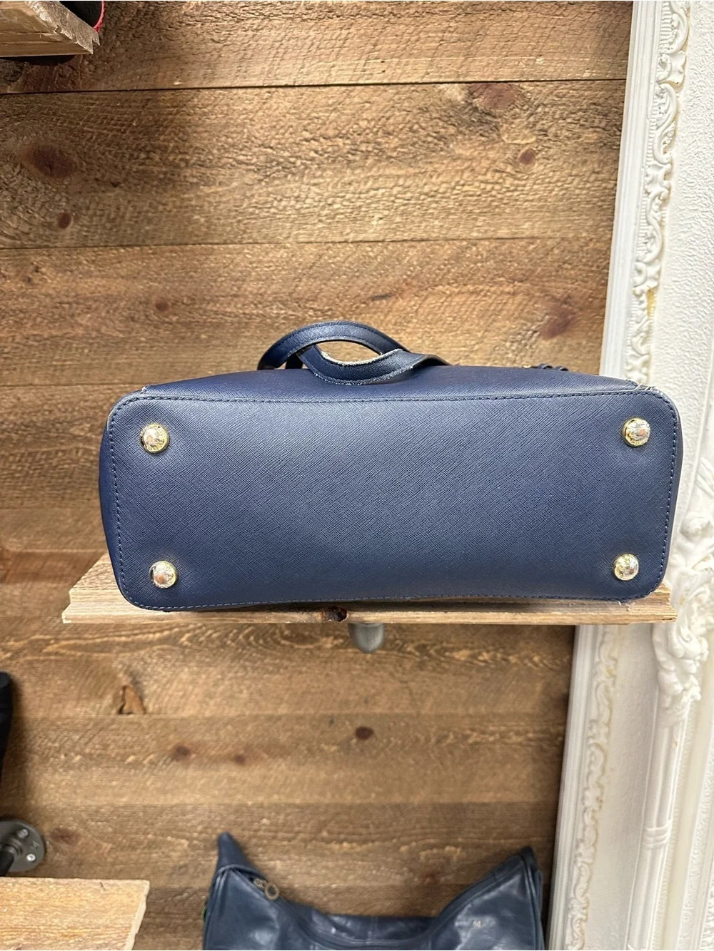 Michael Kors Navy Saffiano Leather Tote with Gold Hardware